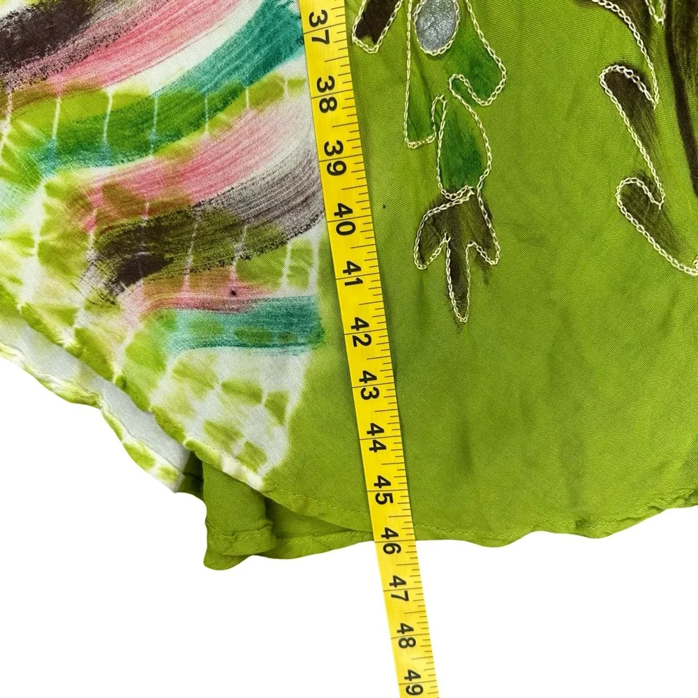 Boutique Green Floral Boho Tie Dye Sleeveless Flowing A-Line Dress Free Size - Picture 9 of 9